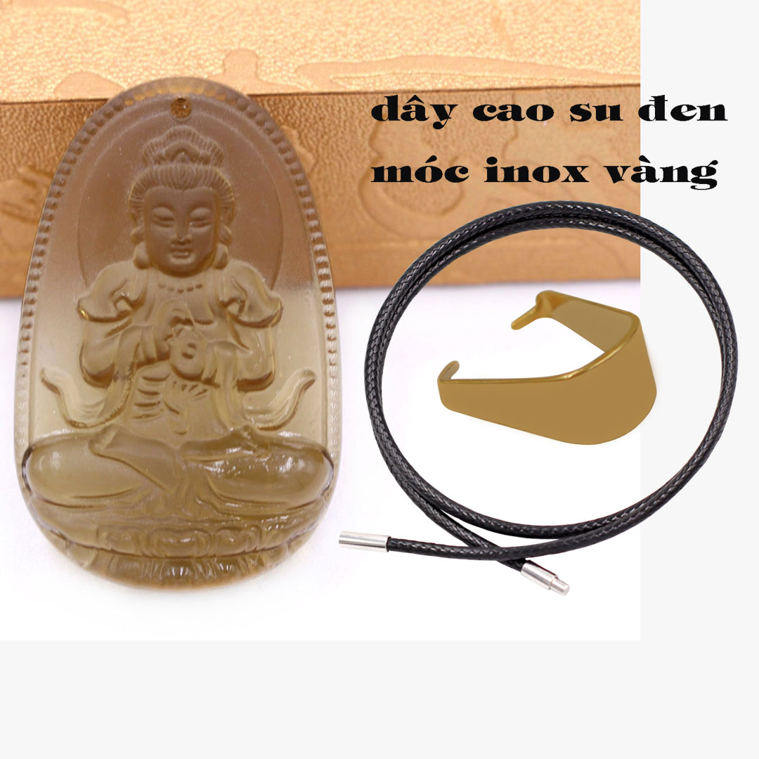 Mặt Phật Đại nhật như lai đá obsidian 3.6 cm kèm móc và vòng cổ dây cao su đen, Mặt Phật bản mện