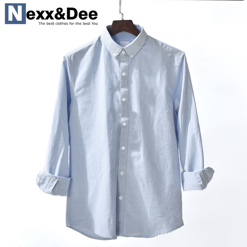 Áo sơ mi nam tay dài màu trắng công sở  không túi vải oxford denim cao cấp ND02