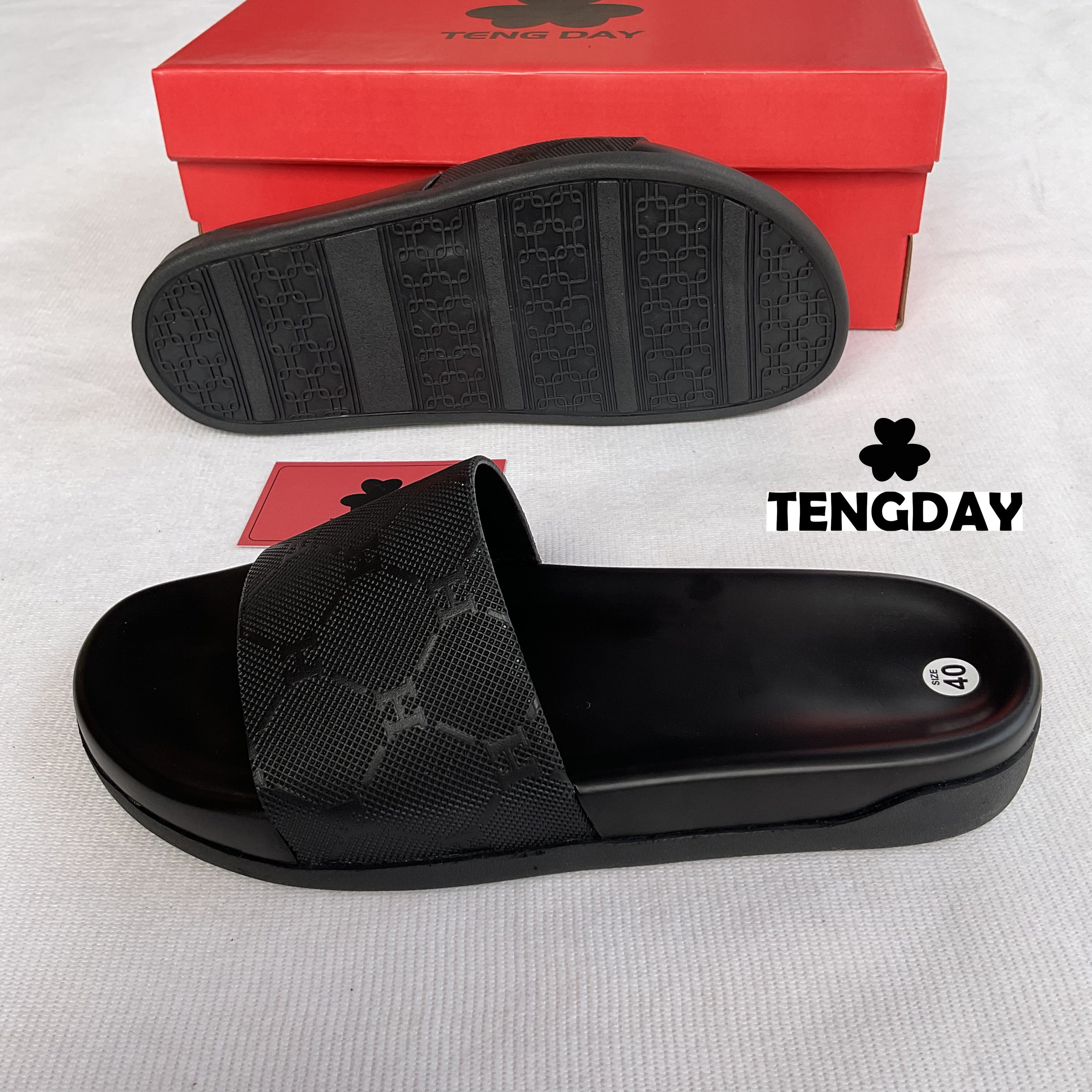 Dép Quai Ngang Da Bò Cao Cấp Nam - Đế 4cm Giúp Tăng Chiều Cao, Thời Trang Sang Trọng. Tengday Vietnam, Màu Đen/Black