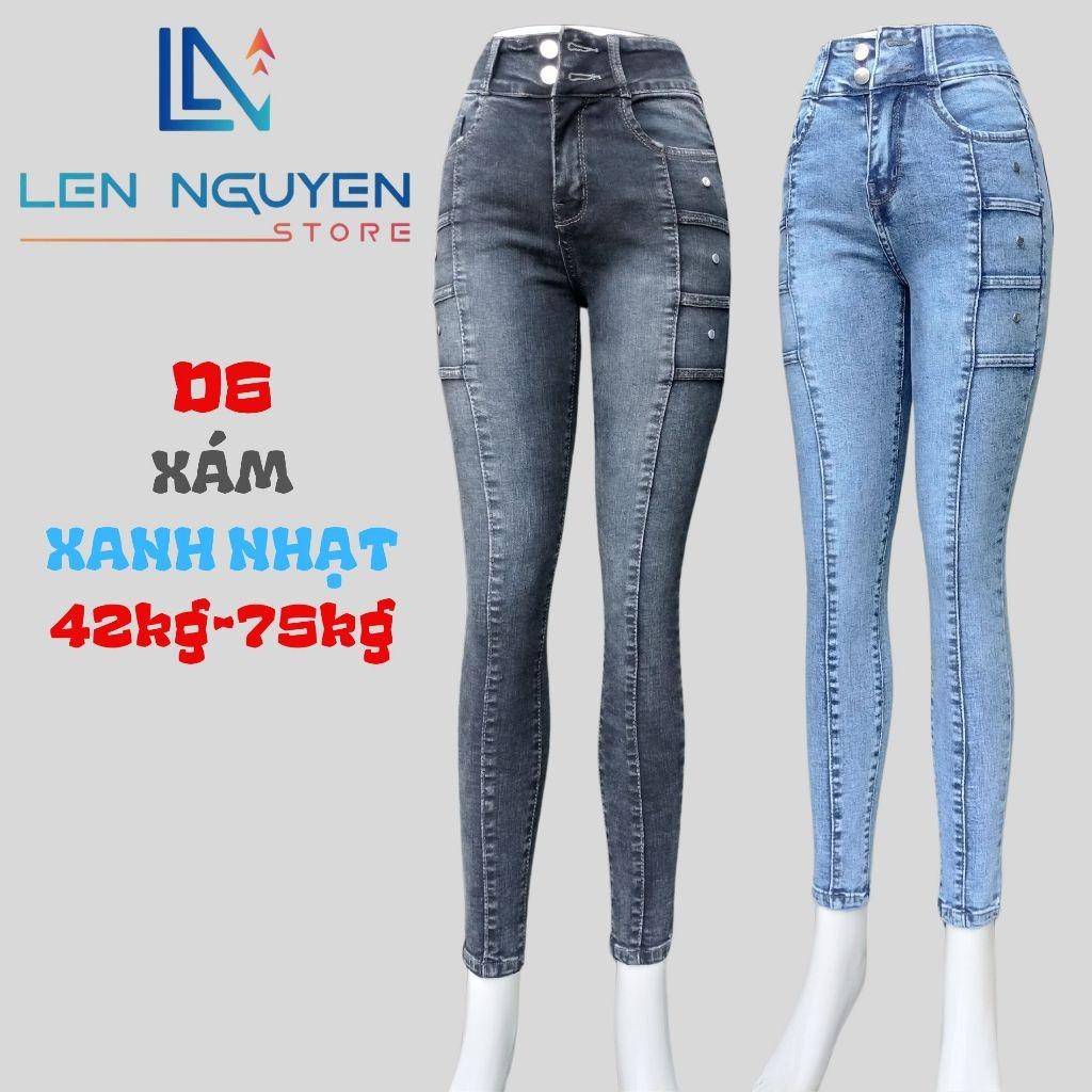 D6_Quần jean nữ, dài, lưng cao, quần bò nữ dáng ôm, quần rin nữ có big size, cho 42kg đến 75kg,LEN NGUYEN STORE - XÁM