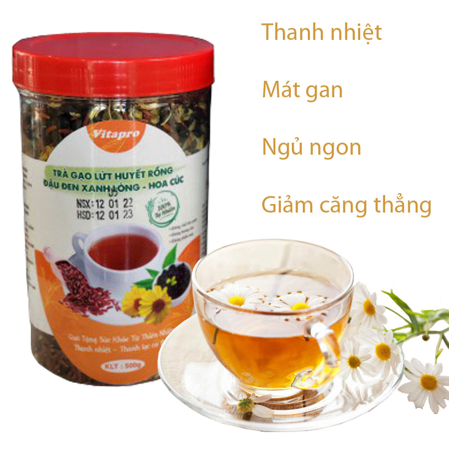 Trà Gạo Lứt Huyết Rồng Đậu Đen Xanh Lòng Hoa Cúc Hỗ Trợ Giảm Cân, Ngủ Ngon, Tốt Cho Tim Mạch - Hàng Chính Hãng