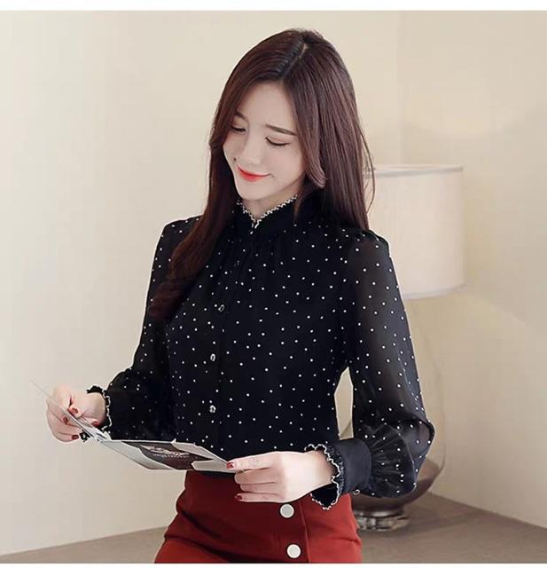 Áo sơ mi nữ tay dài chấm bi cao cấp size M L XL