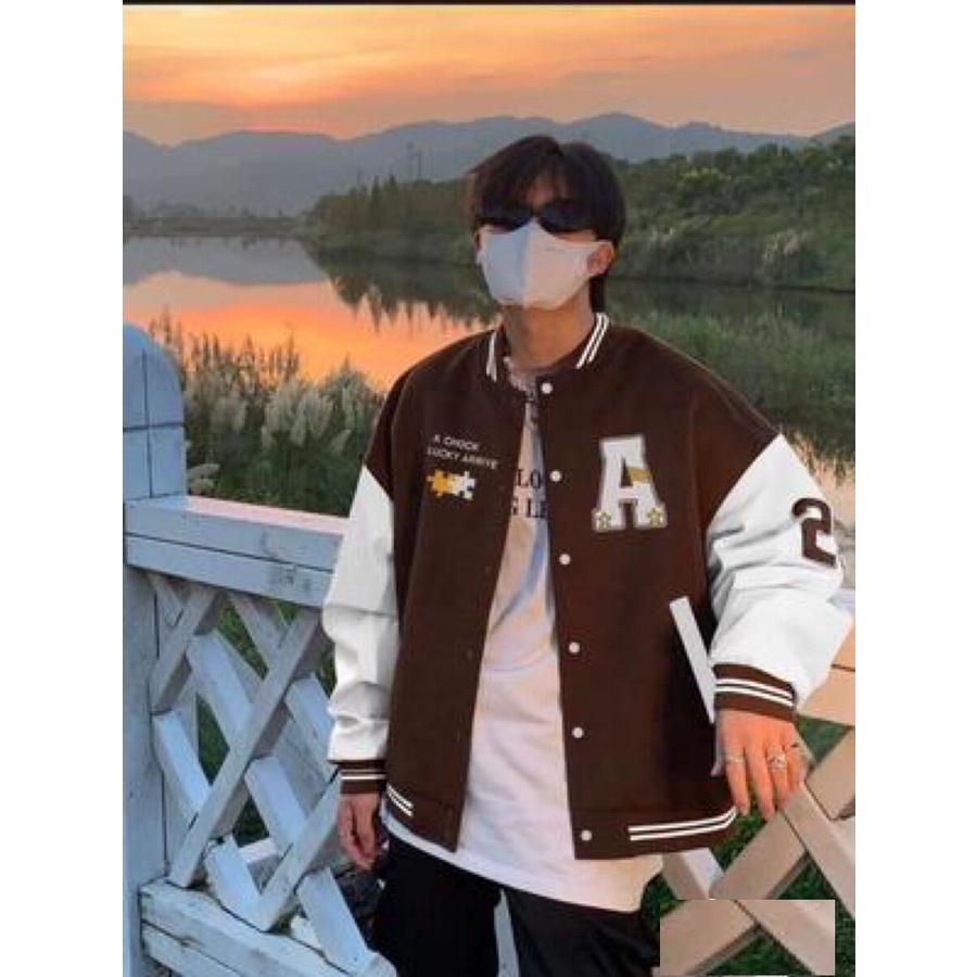 Áo Khoác Bomber Jacket Chất Nỉ Bông LUCKY Form Rộng Unisex Nam Nữ Phối Phong Cách Ulzzang