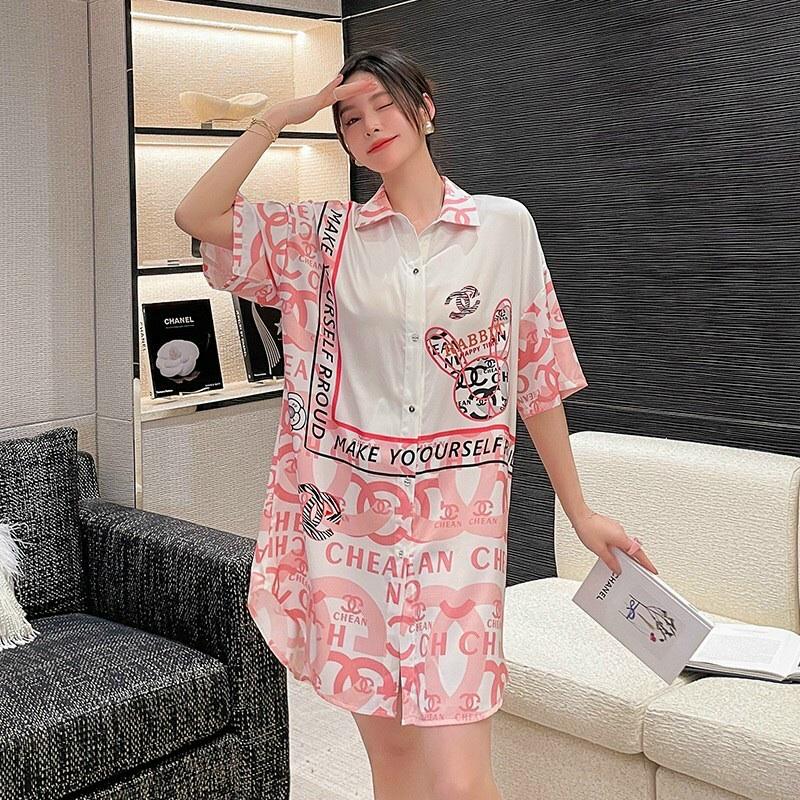 Pijama Lụa Tay Dài Quần Dài Họa Tiết Sang Trọng Mặc Nhà Siêu Mát QC22270