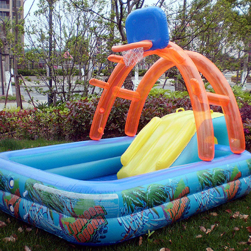 Bể bơi bơm hơi gia đình có cầu trượt, chân đỡ bóng rổ Children's Inflatable Swimming Pool