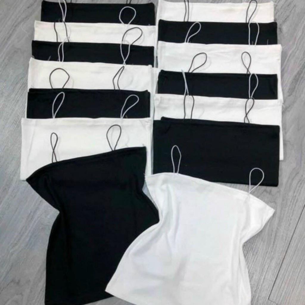 Áo crop top 2 dây bún basic chất bozip 2 màu đen trắng dễ mặc tôn dáng
