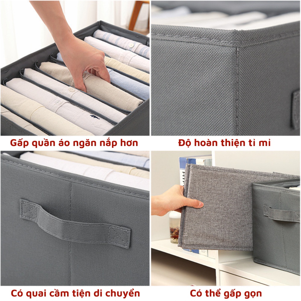 Combo2 Hộp vải chia 7, 9, 11, 12 ngăn đựng quần áo đồ lót đa năng túi đựng quần jean áo len thun thu đông gấp gọn tiện lợi