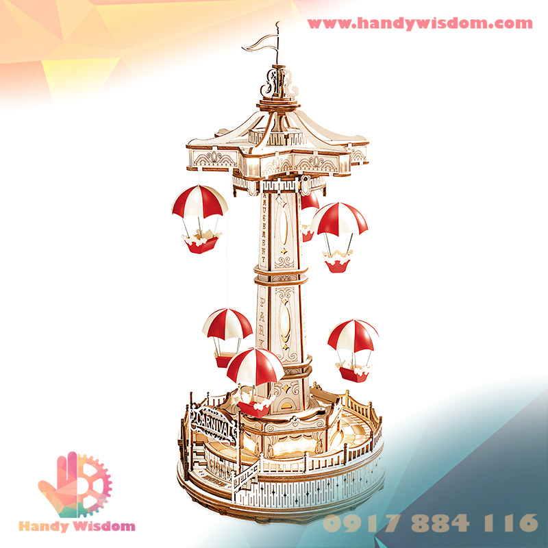 Mô hình hộp nhạc gỗ - tháp dù - Robotime Parachute Tower EA01