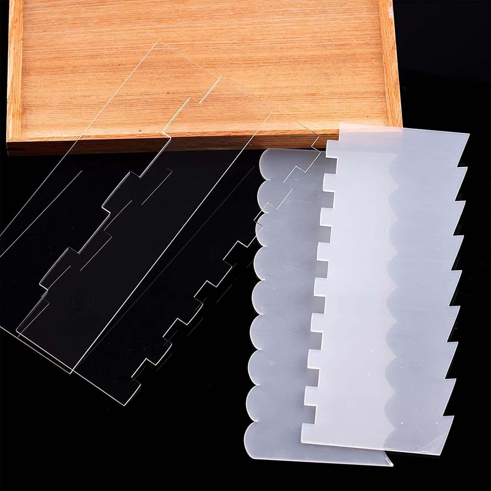 4 Pieces Large Acrylic Cake Tool Cake Comb Frosting Baking Tools Cake Icing Decorating Comb Pastry Cutter Clear for Wedding Party