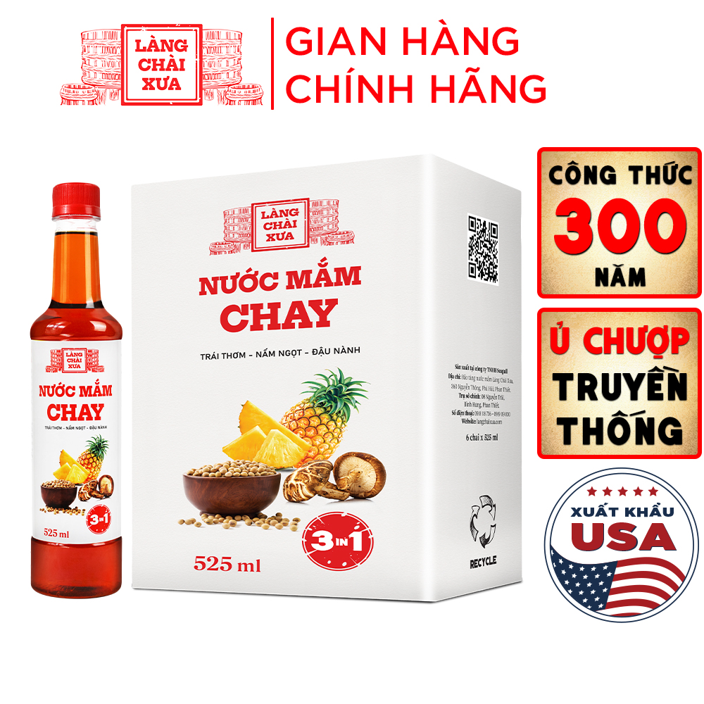 Đặc Sản Phan Thiết - Nước Mắm Chay 3 Trong 1 Làng Chài Xưa 01 Chai 525Ml Trái Thơm Nấm Ngọt Đậu Nành 300 Năm Truyền Thống