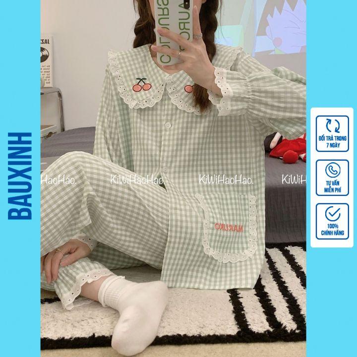 Bộ bầu và sau sinh dài tay kẻ, cổ sen ren siêu xinh, có khoá kéo cho bé ti