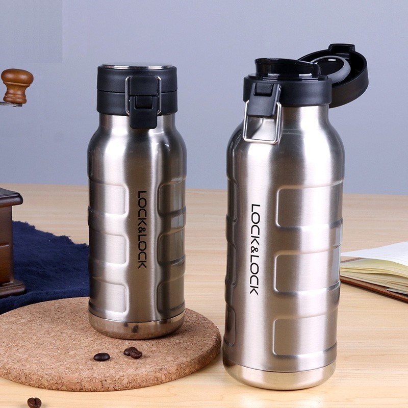 Bình Giữ Nhiệt Bằng Thép Không Gỉ Lock&Lock Bumper Bottle LHC4141SLV , LHC4142SLV - Hàng Chính Hãng, Tặng Kèm Ống Hút Inox