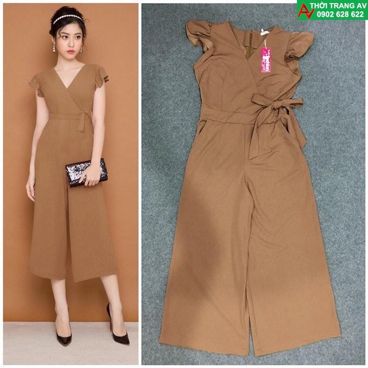 Jumpsuit - Đồ bay lửng ống rộng cổ tim đắp chéo thắt nơ eo xinh xắn - AV5923