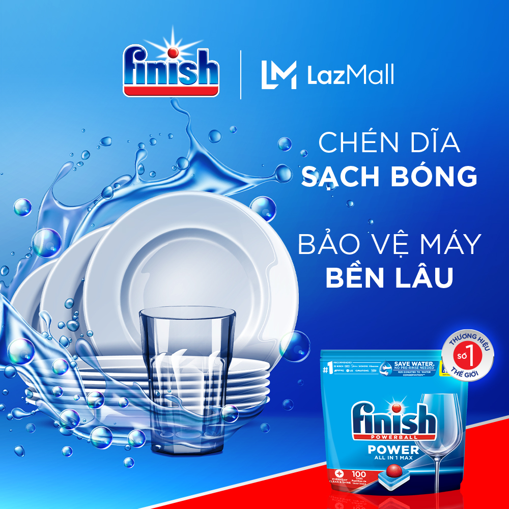 Viên Rửa Chén Bát Hương Chanh Finish Powerball Power All In 1 Max - Túi 100 viên siêu tiết kiệm