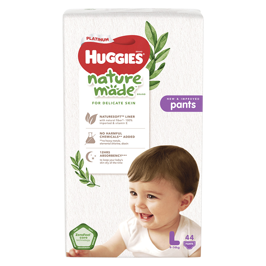 Combo 3 Tã Quần Siêu Cao Cấp Huggies Platinum Nature Made L44 (44 Miếng)