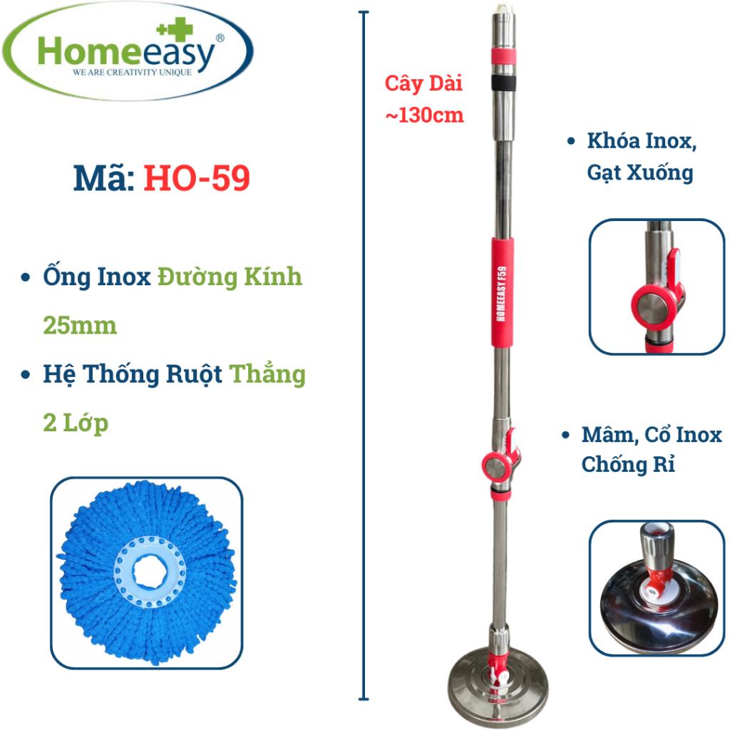 Cây Lau Nhà Xoay 360 Độ Homeeasy HO-59 - Cây Inox Dài 140cm, Ống 25mm