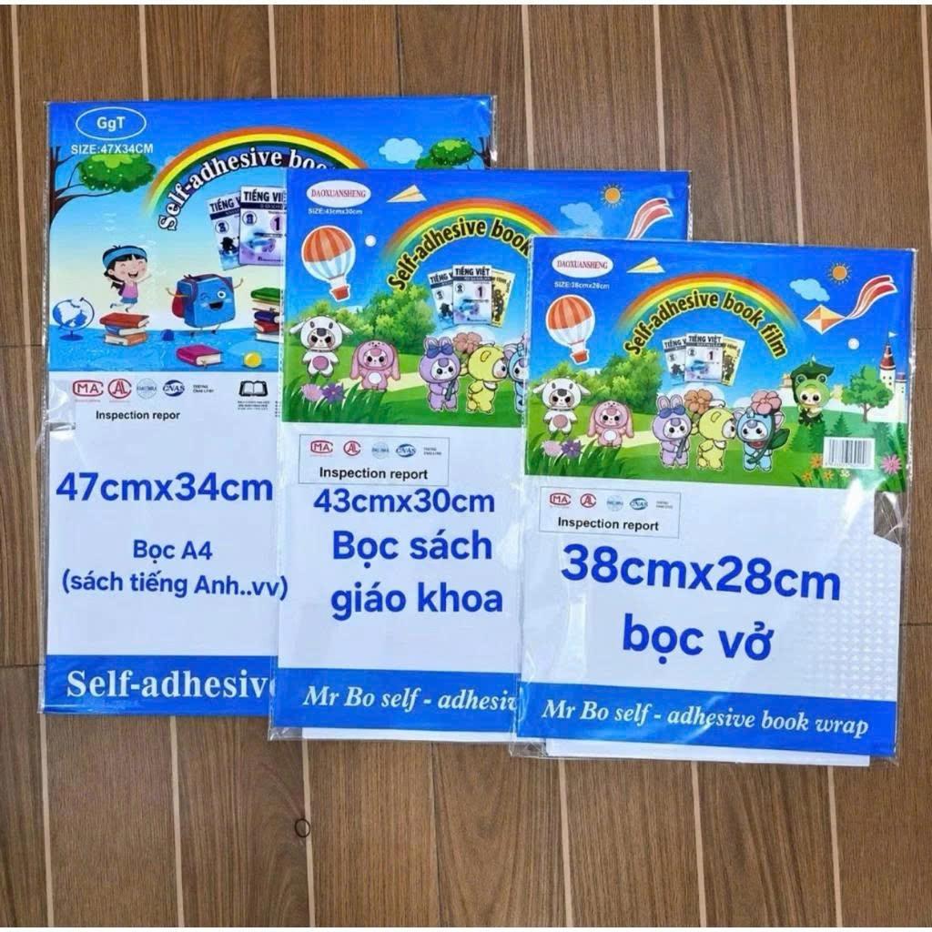 Combo 30 Decal bọc sách, bọc vở trong suốt chống thấm kích thước 43x30 và 28x38, 47x34