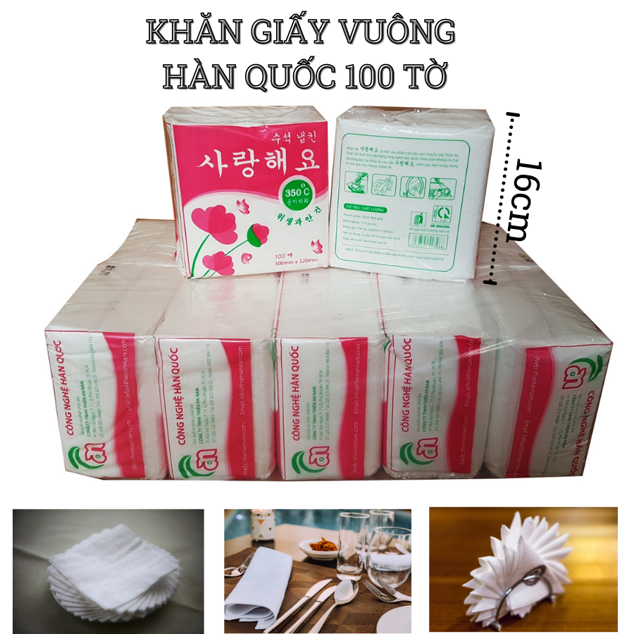 Cây (10 gói) khăn giấy vuông Napkin Hàn Quốc 100 tờ/ gói - 320x330mm