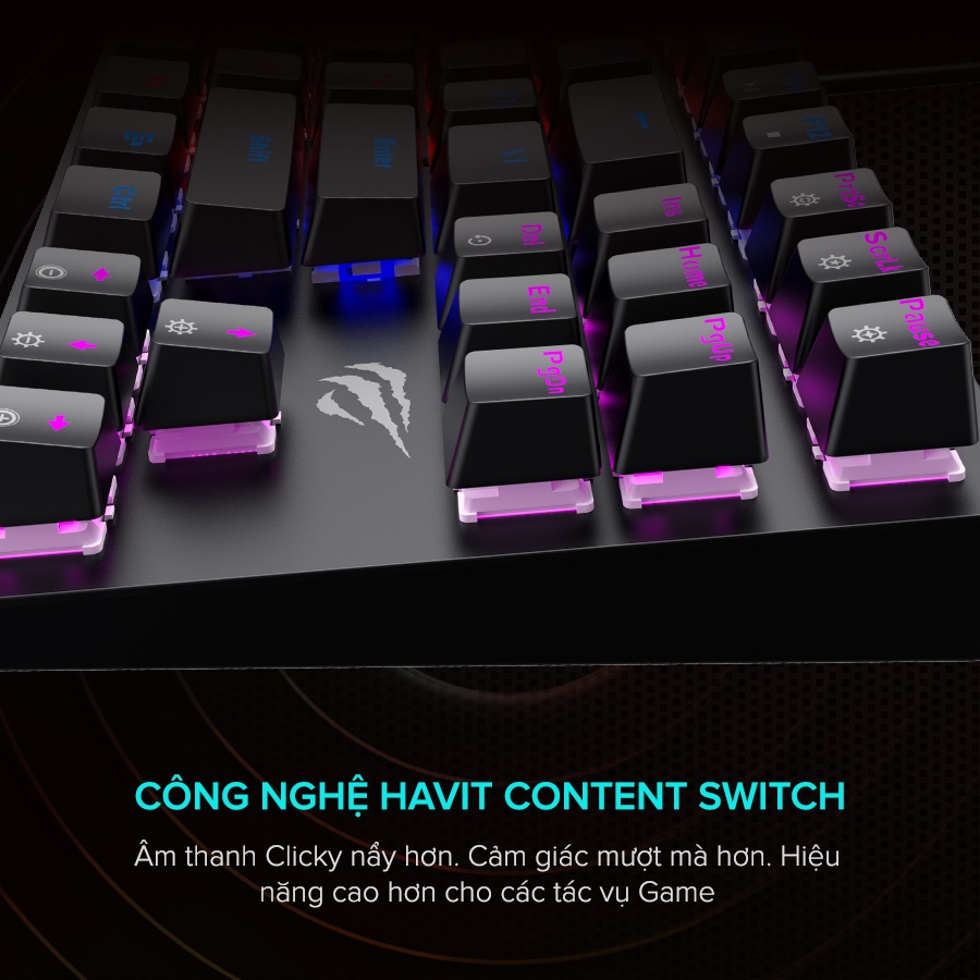 Bàn Phím Cơ Gaming HAVIT KB869L, 87 Keys, 19 Chế Độ RGB, Tuổi Thọ Phím 50.000.000 Lần - Hàng Chính Hãng