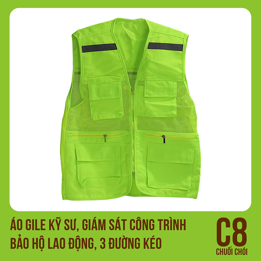 Áo Gile Kỹ Sư, Giám Sát Công Trình, Bảo Hộ Lao Động, 3 Đường Kéo - Mã C8 (Chuối Chối)
