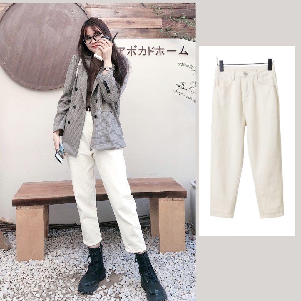Quần Jean Nữ Dáng Baggy Ống Suông Basic ThunderUnisex Chất Vải Dày Dặn Mềm Mại Phong Cách Ulzzang Fullsize