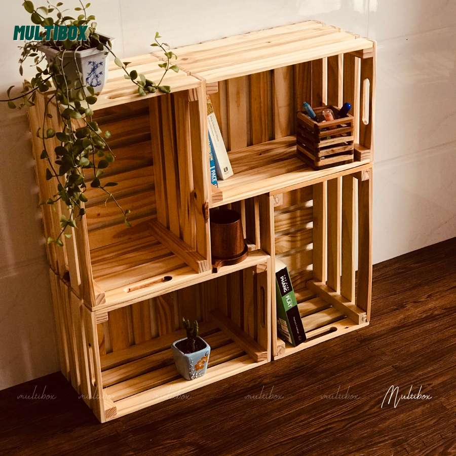 Thùng Gỗ Pallet, Thùng Gỗ Đa Năng Lắp Ráp, Hộp Khay Gỗ Pallet Decor Làm Đôn Chậu Gỗ, Bàn Trà, Thùng Đựng Đồ Chơi Size 40x22x16cm