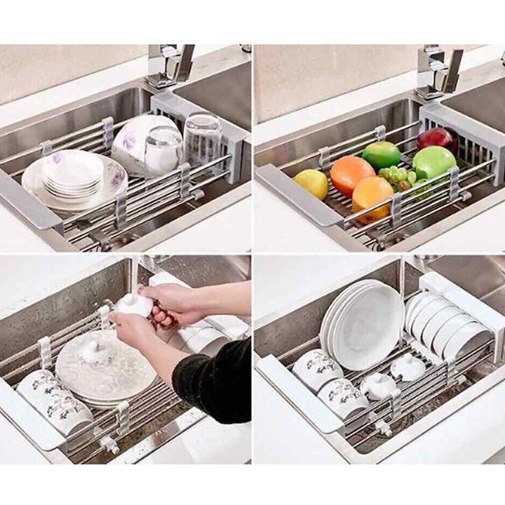 Khay Gác Bồn Rửa Bát Inox , Khay INOX Rút Tiện Dụng Cao Cấp , Khay Đựng Đồ Đa Năng Rút Gọn