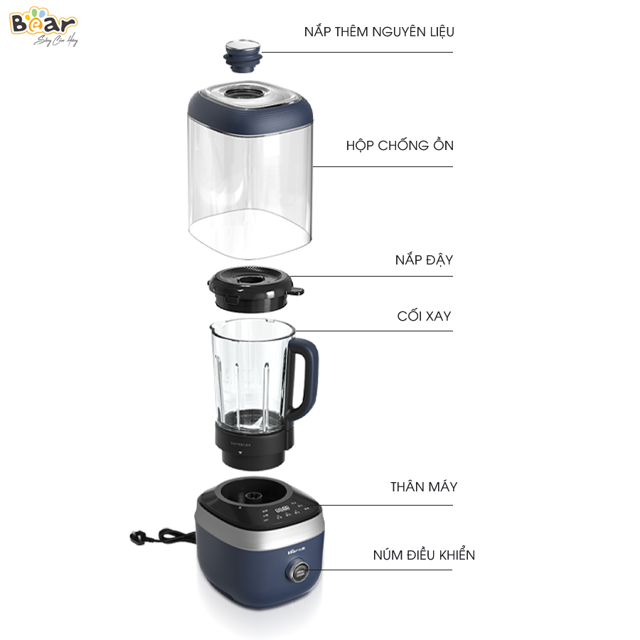 Máy Xay Nấu Đa Năng Bear 1,5L Chống Ồn Cao Cấp, Làm Sữa Hạt, Sinh Tố Tiện Lợi PBJ-B06S2 - Hàng chính hãng