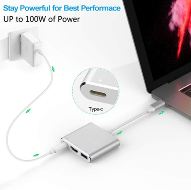 Hub chuyển đổi USB Type-C Sang USB 3.0/HDMI-Type C (Xám) US04-Hàng Chính Hãng