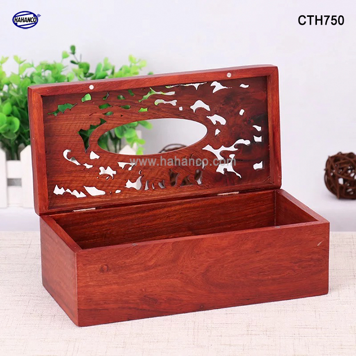 Hộp giấy ăn gỗ Hương, Long Phụng sum vầy loại to hàng đẹp - Mang lại tài lộc cho gia chủ
