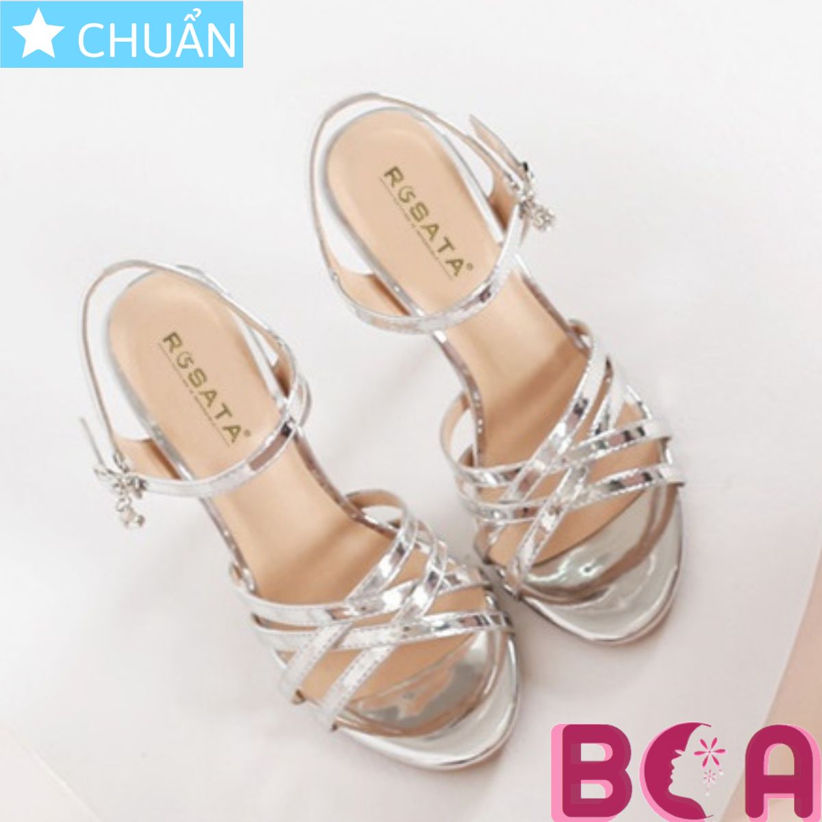 Giày cao gót nữ màu bạc 7p RO543 ROSATA tại BCASHOP gót nhọn, hở mũi, kiểu dáng sandal tôn dáng và thời trang