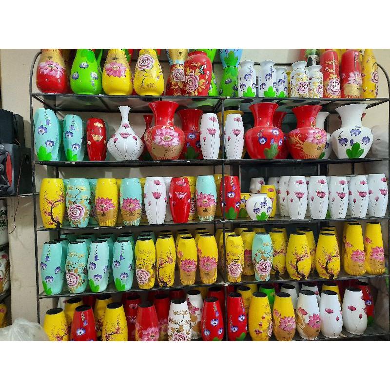 Lọ/bình cắm hoa vẽ tay sơn mài trang trí Bát Tràng