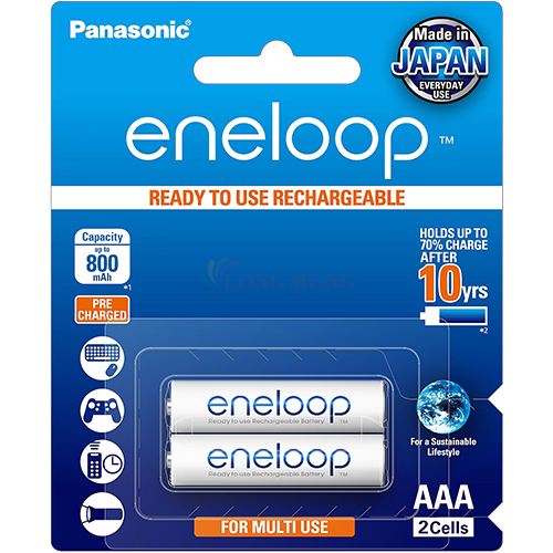 Vỉ Pin sạc Panasonic Eneloop AAA 800mAh BK-4MCCE/2BT (2 viên/10 viên) - Hàng chính hãng