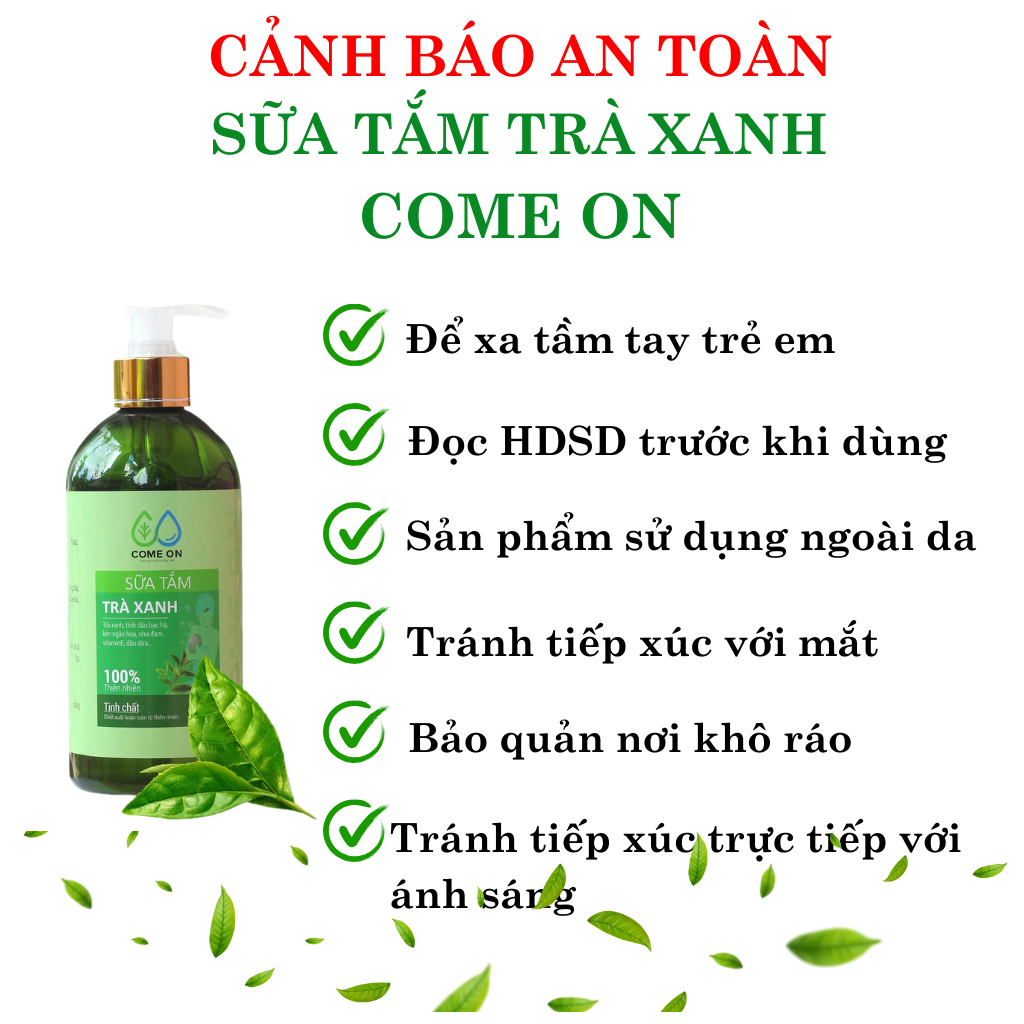 Sữa tắm trà xanh Come on chai 500ml, tặng túi thơm cà phê, sữa tắm trắng da toàn thân, sữa tắm trị mụn lưng, cấp ẩm cho da