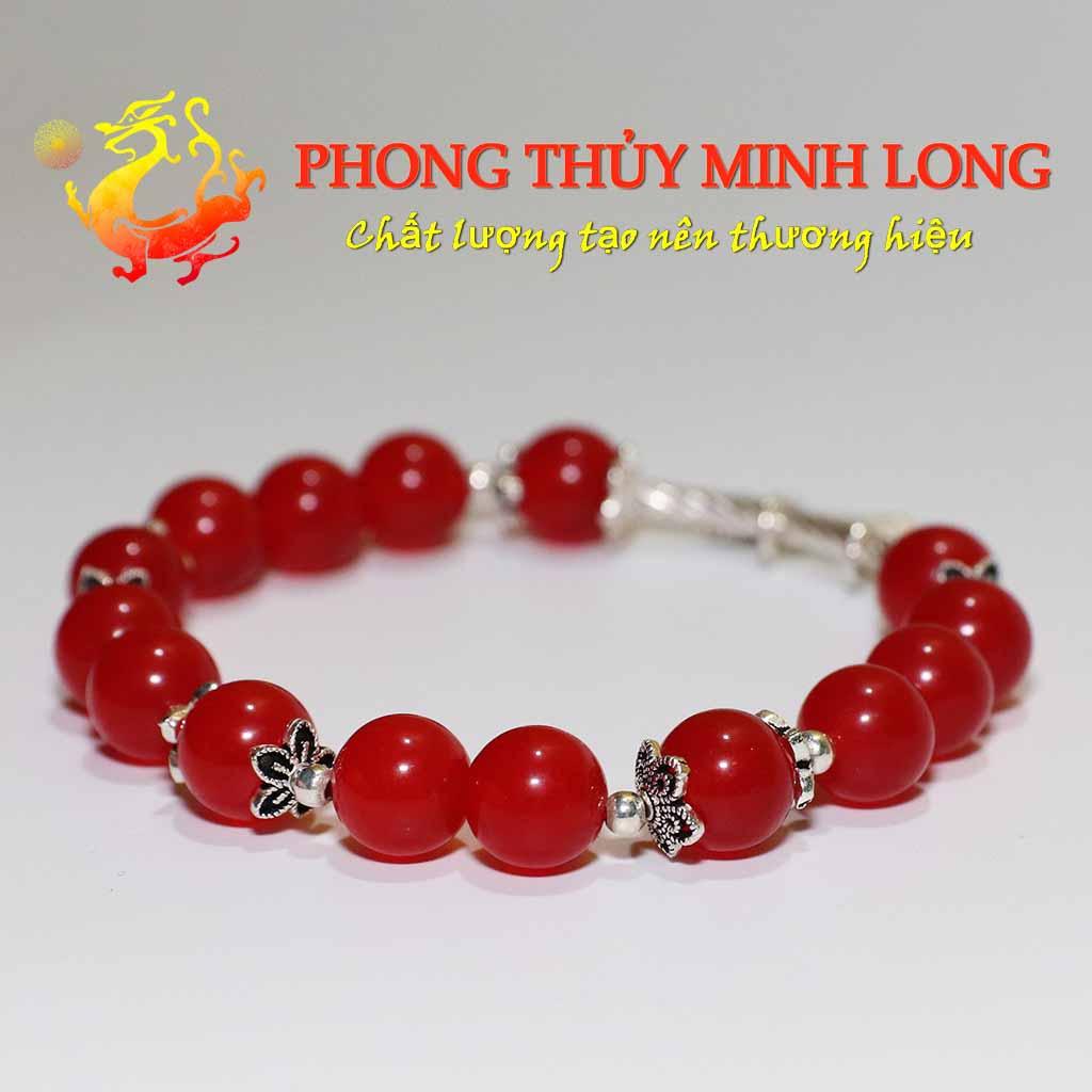 Vòng tay đá Mã Não Đỏ mix túi tiền lá bạch dương bạc nhỏ xinh với người mệnh Hỏa và Thổ