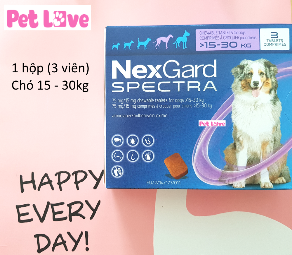 1 hộp NexGard Spectra trị giun, ghẻ, viêm da, ve rận (chó 15 - 30kg; hộp 3 viên)