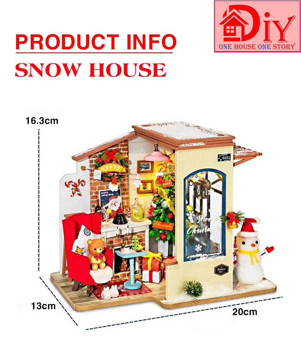 Mô hình nhà búp bê lắp ráp bằng gỗ SNOW HOUSE -(Kèm CÓT NHẠC)- Quà tặng giáng sinh
