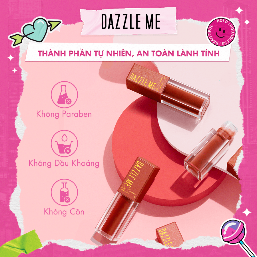 DAZZLE ME Son Kem Lì Siêu Mịn Kháng Nước Lâu Trôi Và Không Làm Khô Môi Mousse Lip Cream 4.5g