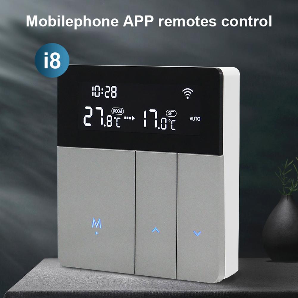 I8HGA Tuya WiFi Intelligent Temperature Controller Thermostat Backlight Brightness Automatic Adjustment Home Away Mode Mobilephone APP Remotes Control Compatible with Alexa Google Home Voice Control