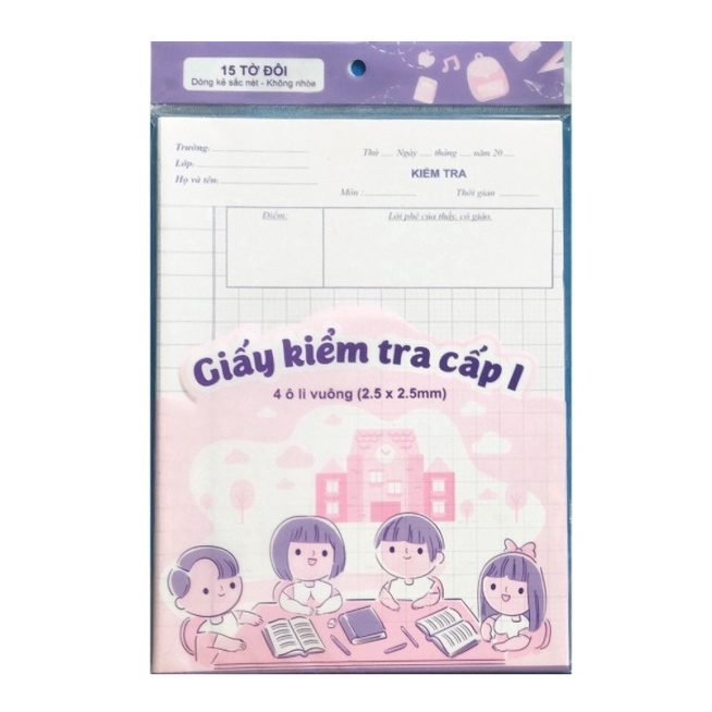 Giấy kiểm tra cấp 1 (4 ô li vuông 15 tờ đôi) - ND