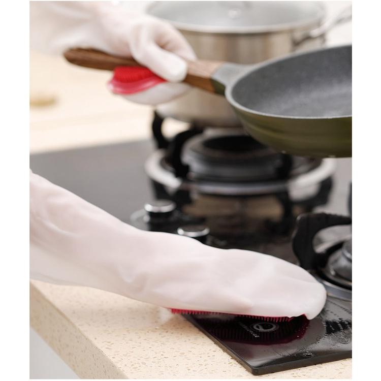 Găng Tay Silicone Không Thấm Nước Có Đầu Mút Cọ Rửa Tiện Lợi