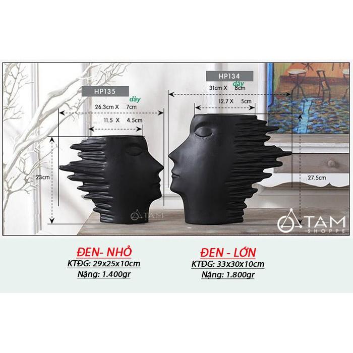 Bình hoa gốm cao cấp trắng đen mặt người CE-BG-02 SIZE LỚN