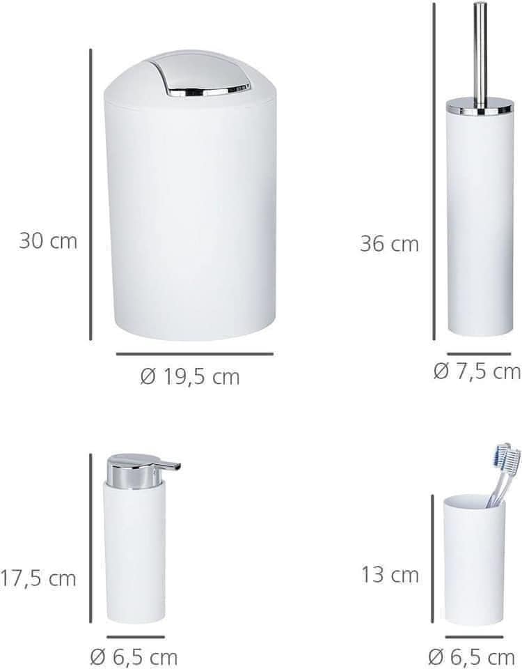 Bộ dụng cụ phòng tắm 4 chi tiết Wenko (thùng tác, đựng bàn chải, cọ toilet, bơm xà phòng) Đức Hàng chính hãng