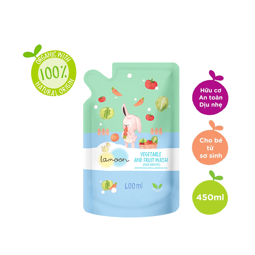 Nước Rửa Rau Củ Quả Hữu Cơ (Organic) Cho Bé Lamoon - Túi 400ml Refill