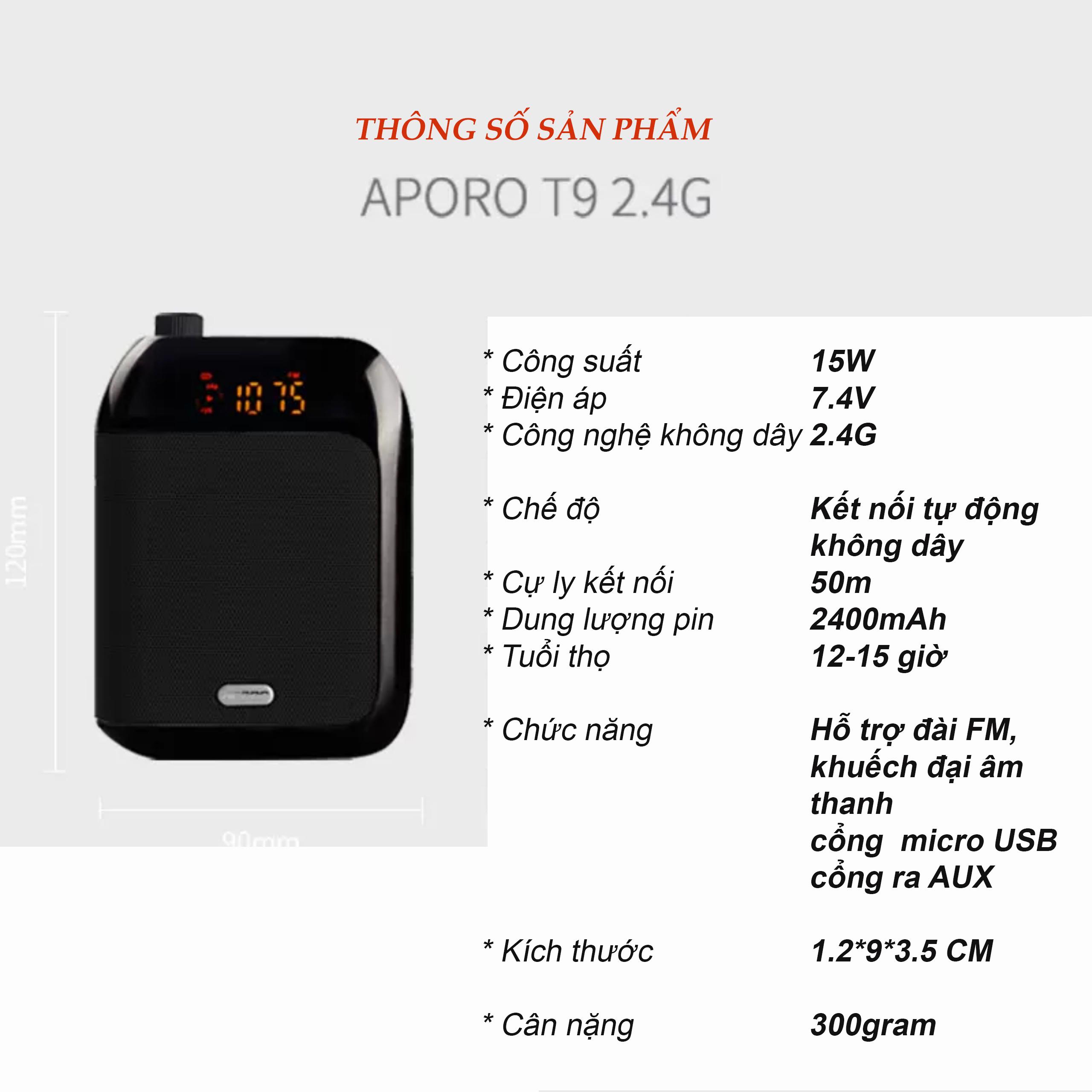 Máy trợ giảng aproro T9 2.4G phiên bản micro cài ve áo ( hàng nhập khẩu )