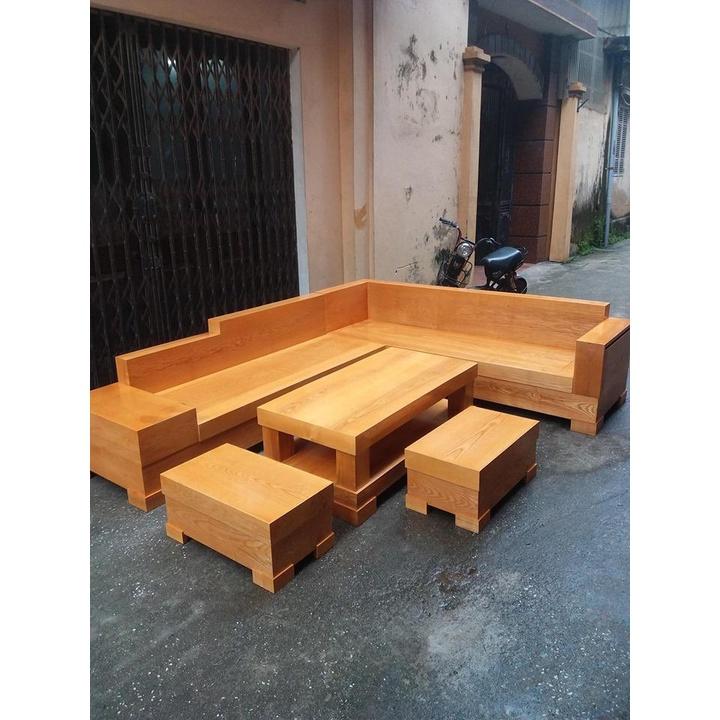 Bộ bàn ghế sofa góc hộp gỗ sồi