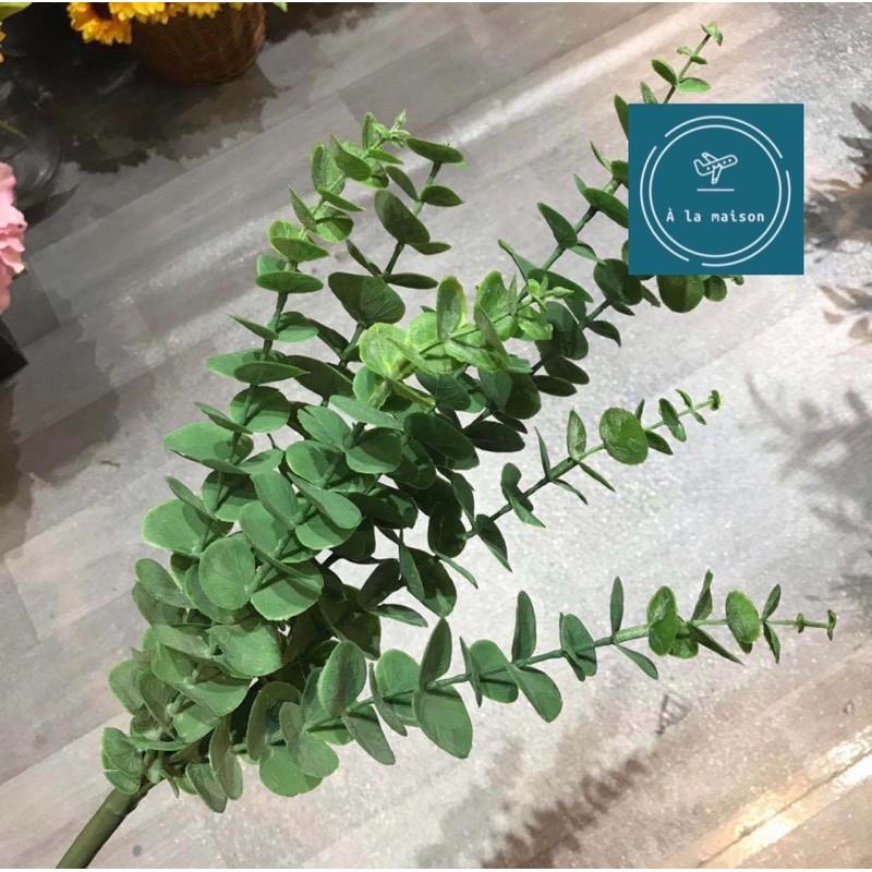 Cành lá khuynh diệp, lá dollar bạc nhân tạo làm từ chất liệu PU cao cấp trang trí nhà cửa, hoa thiết kế