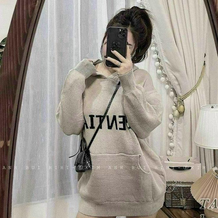 Áo len nữ kèm mũ dáng dài trùm mông siêu hot