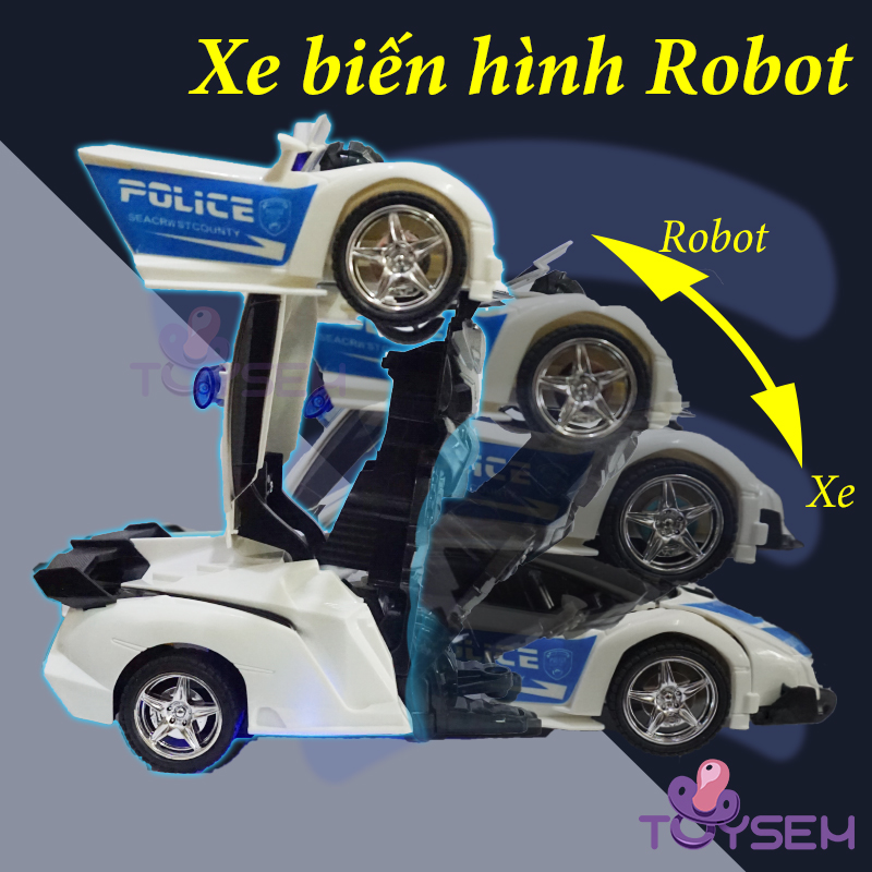 Xe cảnh sát đồ chơi biến hình robot điều khiển bằng remote dùng pin sạc, Xe đồ chơi mô hình, Quà tặng sinh nhật cho bé