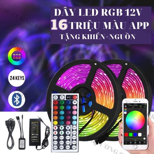 Đèn led tiktok, 16 TRIỆU MÀU APP NHÁY THEO NHẠC BỌC SILICON TẶNG NGUỒN 12V + REMOTE, dây led RGB, decor trang trí phòng